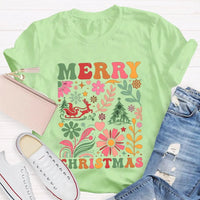 Colorful Flowers Holiday Trees Tee, Christmas Floral Tree Shirt, Botanical Xmas Graphic T-Shirt, Festive Winter Holiday Apparel