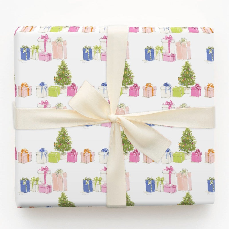 Watercolor Holiday Presents Gift Wrap, Christmas Tree Wrapping Paper, Festive Colorful Xmas Tree Gift Wrapping Paper, Winter Present Wrap