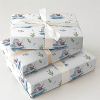Nautical Boat Christmas Gift Wrap, Fishing Santa Wrapping Paper, Watercolor Angler Holiday Wrapping Paper, Whimsical Ocean Santa Gift Wrap