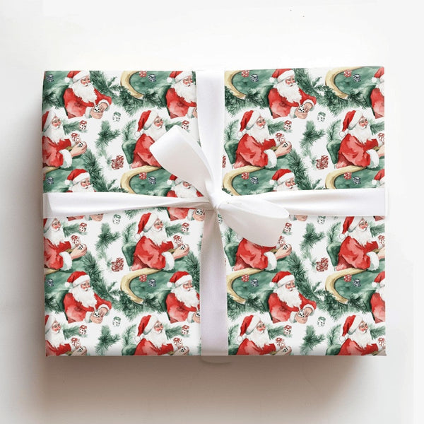 Casino Holiday Gift Wrap, Santa Poker Christmas Wrapping Paper, Humorous Gambling Dice Christmas Wrapping Paper, Game Night P