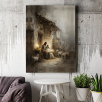 Holy Family Manger Christmas Print, Nativity Scene Canvas Wall Art, Christian Holiday Canvas Art, Religious Manger Decor, Digital Download