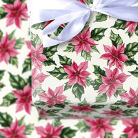 Watercolor Christmas Floral Gift Wrap, Pink Poinsettia Wrapping Paper, Pastel Botanical Wrapping Paper Roll, Elegant Holiday Present Wrap