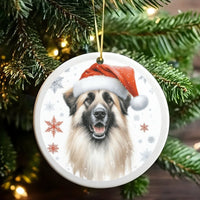 Santa Hat Leonberger Ceramic Ornament, Leonberger Dog Christmas Ornament, Snowflake Dog Holiday Ornament, Pet Lover Keepsake Present