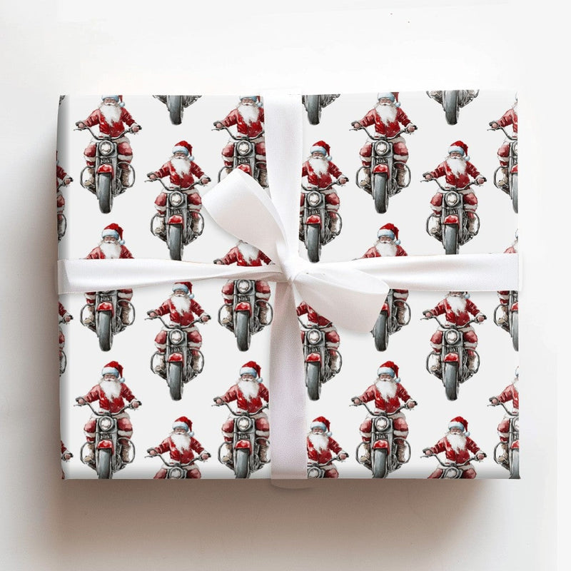Vintage Biker Santa Gift Wrap, Motorcycle Santa Wrapping Paper, Humorous Motorcycle Christmas Wrapping Paper, Biker Holiday Gift Wrap