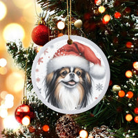 Santa Hat Dog Snowflakes Christmas Ornament, Japanese Chin Dog Ceramic Ornament, Adorable Pet Lover Tree Decor, Holiday Keepsake Ornament