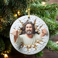 Humorous Faith Jesus Tree Ornament, Thumbs Up Jesus Christmas Ornament, Christian Ceramic Holiday Ornament, Church Friend Keepsake Present