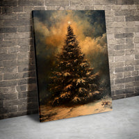 Moody Winter Oil Painting Canvas, Christmas Tree Canvas Wall Art, Vintage Winter Landscape Canvas Print, Rustic Holiday Decor