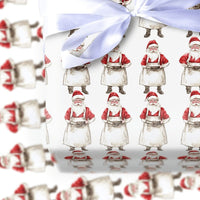 Watercolor Santa in Apron Gift Wrap, Santa Workshop Wrapping Paper, Rustic Santa Claus Christmas Paper, Holiday Party Present Wrapping Roll