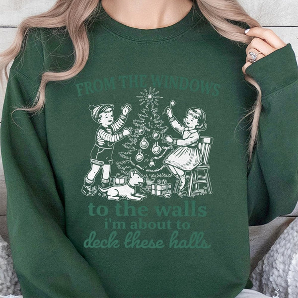 Humorous Christmas Song Lyrics Sweatshirt, Deck These Halls Sweatshirt, Retro Holiday Graphic Sweater, Adorable Xmas Crewneck