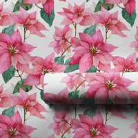 Watercolor Floral Christmas Gift Wrap, Pink Poinsettia Wrapping Paper, Botanical Winter Holiday Paper, Elegant Festive Wrapping Paper Roll