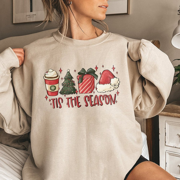 Retro Christmas Sweatshirt, Tis the Season Sweatshirt, Holiday Graphic Crewneck, Comfy Winter Holiday Sweater, Christmas Pres