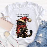 Adorable Holiday Cat Graphic Tee, Meowy and Bright Christmas Cat Teacher T-Shirt, Festive School Teacher Shirt, Humorous Cat Lover Xmas Top