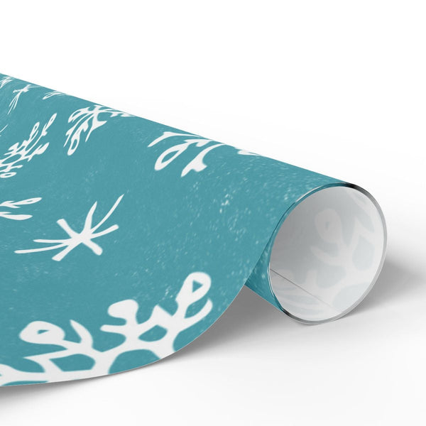 Teal Winter Foliage Gift Wrap, Scandinavian Snowflake Wrapping Paper, Nordic Christmas Wrapping Paper, Holiday Season Gift Wr