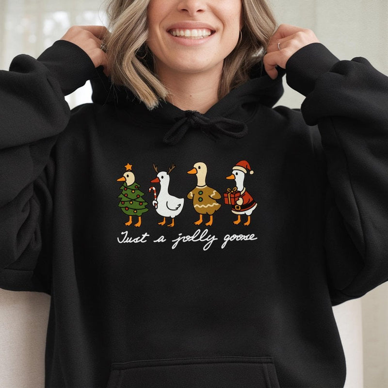 Humorous Holiday Goose Sweatshirt, Jolly Goose Christmas Hoodie, Adorable Xmas Duck Graphic Pullover, Goose Lover Hooded Sweater, Festive Present
