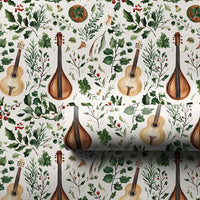 Musical Instrument Holiday Gift Wrap Roll, Watercolor Guitar Wrapping Paper, Vintage Lute Christmas Wrapping Paper, Music Lover Gift Wrap