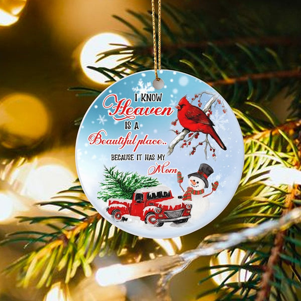 Cardinal and Red Truck Keepsake Ornament, Memorial Christmas Ceramic Ornament, Sympathy Loss of Mom Ornament, Remembrance Hol