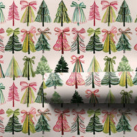 Watercolor Bow Gift Wrap, Pink Christmas Tree Wrapping Paper, Festive Green Christmas Wrapping Paper, Adorable Holiday Wrapping Paper Roll