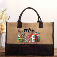 Elk Snowman Gingerbread Cotton Bag, Personalized Christmas Tote Bag, Custom Name Holiday Tote Bag, Festive Reusable Canvas Shopper