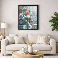Snowy Christmas Branch Canvas Wall Art, Red Cardinal Canvas Print, Winter Cardinal Bird Wall Decor, Festive Holiday Woodland Art