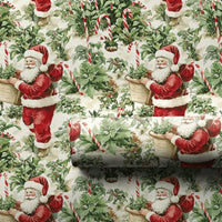 Poinsettia and Candy Cane Gift Wrap, Vintage Santa Wrapping Paper, Nostalgic Christmas Wrapping Paper, Classic Holiday Gift Wrap Roll