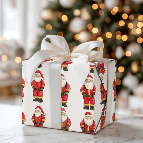 Vintage Watercolor Santa Gift Wrap, Classic Santa Claus Wrapping Paper, Traditional Santa Christmas Paper, Holiday Gift Wrapp