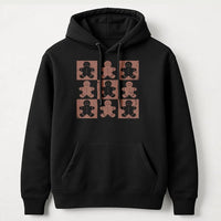 Retro Checkered Christmas Sweatshirt, Gingerbread Man Hoodie, Adorable Holiday Cookie Hooded Pullover, Adorable Festive Xmas Present for Her