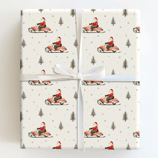Winter Santa Gift Wrap, Santa Snowmobile Wrapping Paper, Snowmobiling Santa Christmas Wrapping Paper, Rustic Holiday Present 