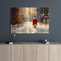 Impressionist Christmas Canvas Art, Santa Claus in Snowy Forest Canvas Print, Holiday Canvas Wall Decor, Winter Forest Painting Canvas Art