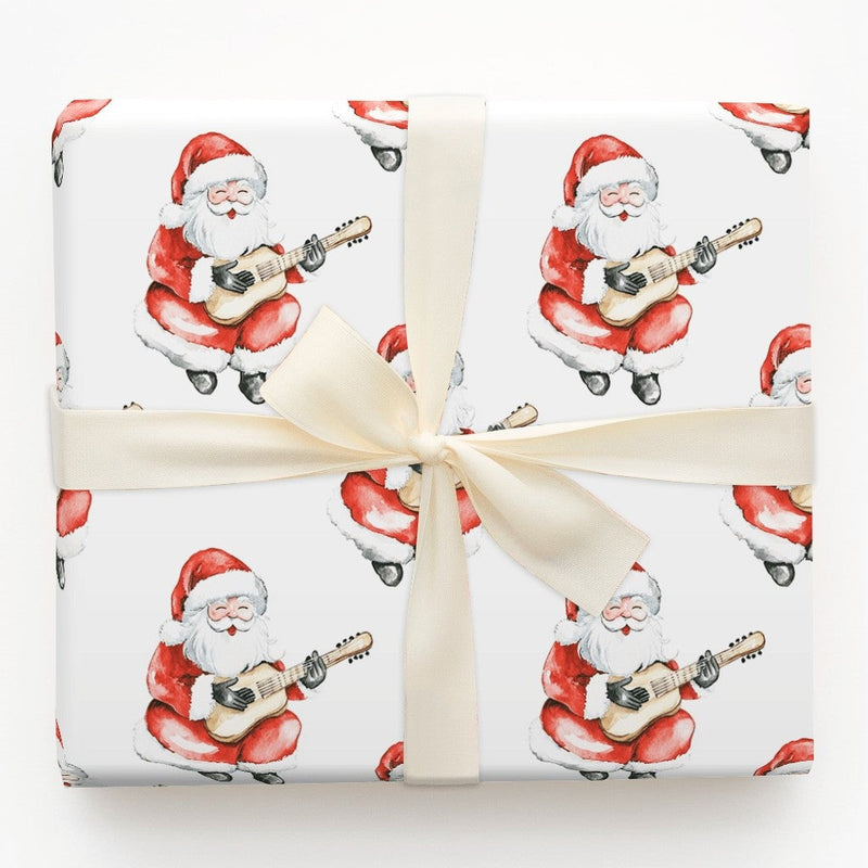 Music Lover Santa Gift Wrap, Guitar Santa Wrapping Paper, Watercolor Guitar Christmas Wrapping Paper, Festive Holiday Wrapping Paper Roll