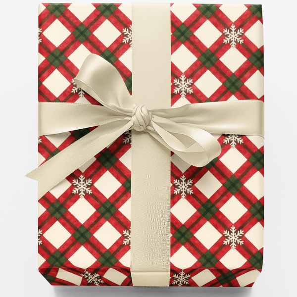 Snowflake Pattern Holiday Gift Wrap, Christmas Plaid Wrapping Paper, Tartan Plaid Xmas Wrapping Paper, Festive Winter Holiday
