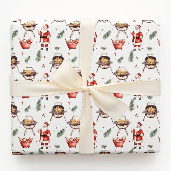 Humorous Holiday Cookout Wrapping Paper, Thumbs Up BBQ Santa Wrapping Paper, Christmas Grilling Wrapping Paper, Festive BBQ G