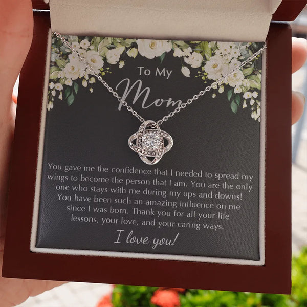 14k White Gold Love Knot Pendant, Mom Love Knot Necklace, Sparkling Cubic Zirconia Love Knot Jewelry, Meaningful Christmas Pr