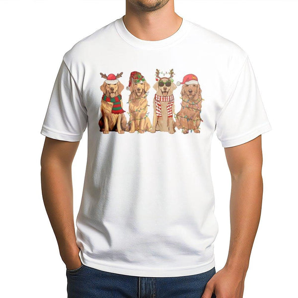 Dog with Reindeer Antlers Graphic Tee, Christmas Golden Retriever T-Shirt, Adorable Holiday Pup Shirt, Festive Golden Dog Mom