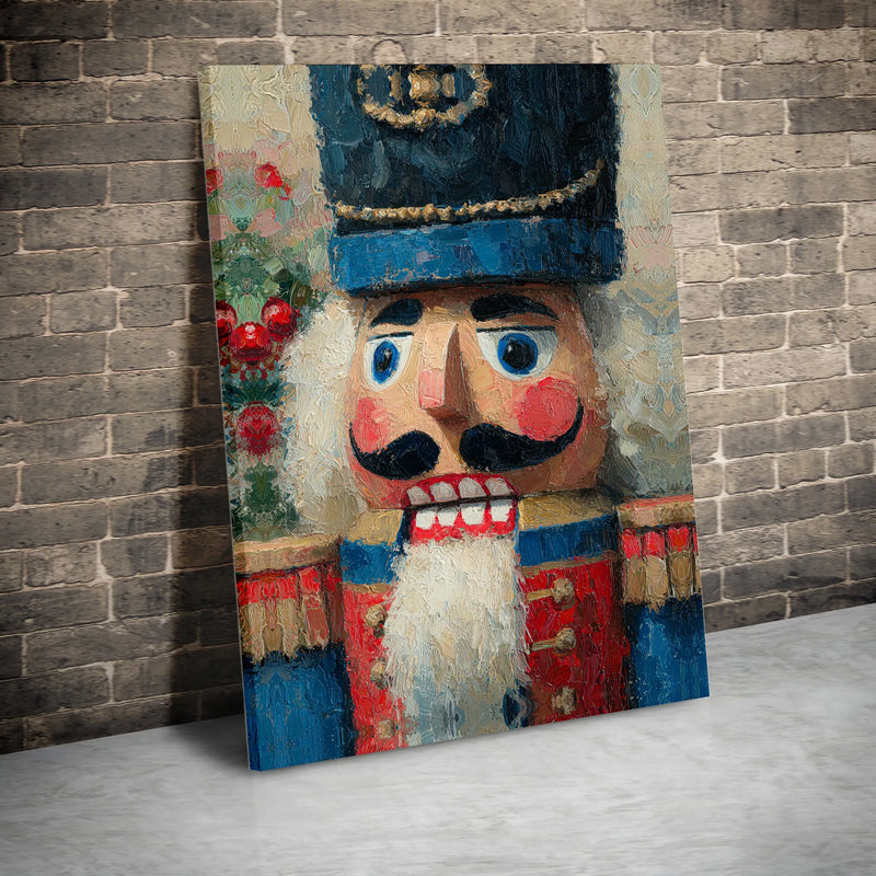 Holiday Nutcracker Canvas Print, Nutcracker Christmas Canvas Wall Art, Oil Painting Texture Wall Art, Winter Festive Canvas Decor, Xmas Present