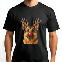 Reindeer Antlers Dog Shirt, German Shepherd Christmas T-Shirt, Humorous Holiday Canine Graphic Tee, Xmas Dog Lover Shirt, German Shepherd Present