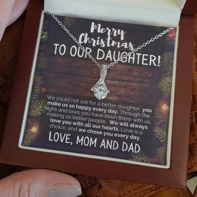 Sparkling Ribbon Pendant, Daughter Christmas Necklace, 14k White Gold Over Stainless Steel, Holiday Keepsake Jewelry Present from Parents