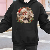Retro Christmas Cat Hoodie, Vintage Santa Kittens Hoodie, Festive Santa Claus Cat Lover Sweatshirt, Comfy Holiday Pullover, Xmas Cat Present