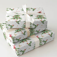 Watercolor Holiday Gift Wrap, Hummingbird Christmas Wrapping Paper, Bird Christmas Tree Wrap, Festive Gift Wrapping Paper Roll