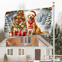 Santa Hat Dog Winter Flag, Golden Retriever Christmas House Flag, Double-Sided Holiday Yard Flag, Golden Retriever Decor, Dog Lover Present