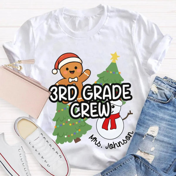 Snowman Tree Custom Holiday Shirt, Personalized Third Grade Crew Christmas T-Shirt, 3rd Grade Teacher Tee, Custom School Chri