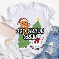 Snowman Tree Custom Holiday Shirt, Personalized Third Grade Crew Christmas T-Shirt, 3rd Grade Teacher Tee, Custom School Christmas Shirt