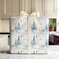 Snowy Cabin Wrapping Paper, Watercolor Moose Gift Wrap, Winter Wildlife Gift Wrapping Paper, Rustic Holiday Present Wrap, Christmas Paper