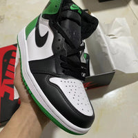 Retro High Top Sneakers, White Black Green Colorway, Lace Up Design, Casual Gift for Sneaker Fans