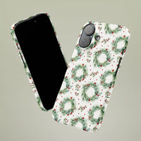 Watercolor Winter Botanical iPhone 15 Pro Case, Christmas Holiday Wreath Phone Case, Dual Layer Festive Season Phone Cover