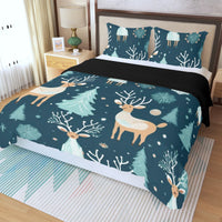 Winter Forest Bedding Set, Christmas Deer Duvet Cover Set, Holiday Animal Quilt Cover, Woodland Deer Bedding Set, Festive Bedroom Decor Present