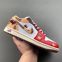 Low Top Sneakers, Red Gold Colorway, Lace Up Design, Casual Gift for Sneaker Fans