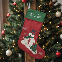 Custom Name Winter Holiday Stocking, Personalized Snowman Christmas Stocking, Adorable Festive Fireplace Stocking, Family Holiday Mantle Present