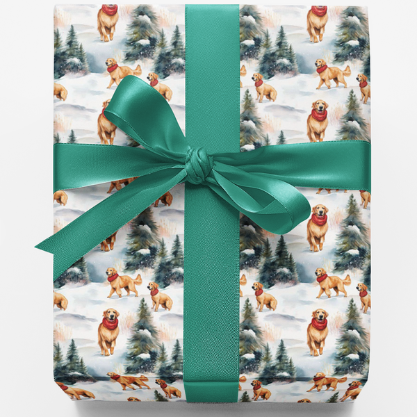 Winter Wonderland Dog Gift Wrap, Golden Retriever Christmas Wrapping Paper, Festive Puppy Holiday Paper, Adorable Winter Dog 