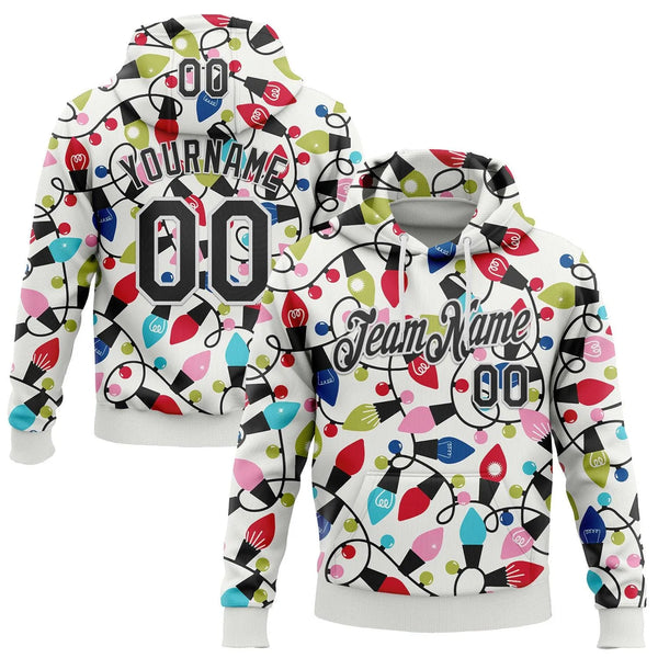 3D Festive Light Hoodie, Custom Christmas Pullover Hoodie, Personalized Sports Sweatshirt, Custom Name Number Hoodie, Holiday