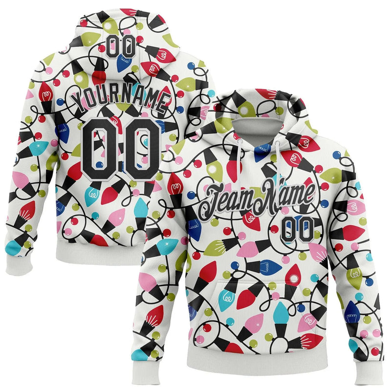 3D Festive Light Hoodie, Custom Christmas Pullover Hoodie, Personalized Sports Sweatshirt, Custom Name Number Hoodie, Holiday Present